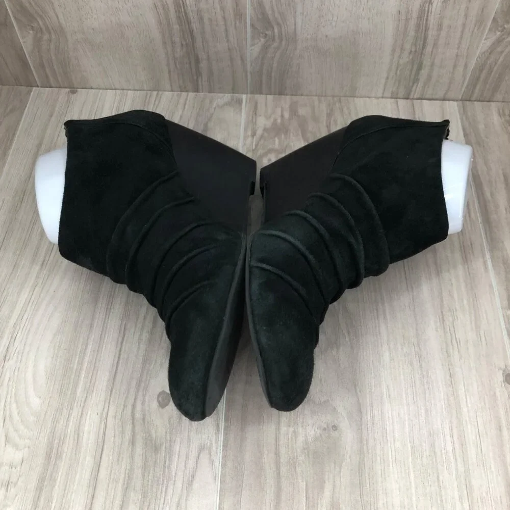 BCBGeneration Wedge Ankle Boots Womens 8.5B Helen Black Suede Zip Booties